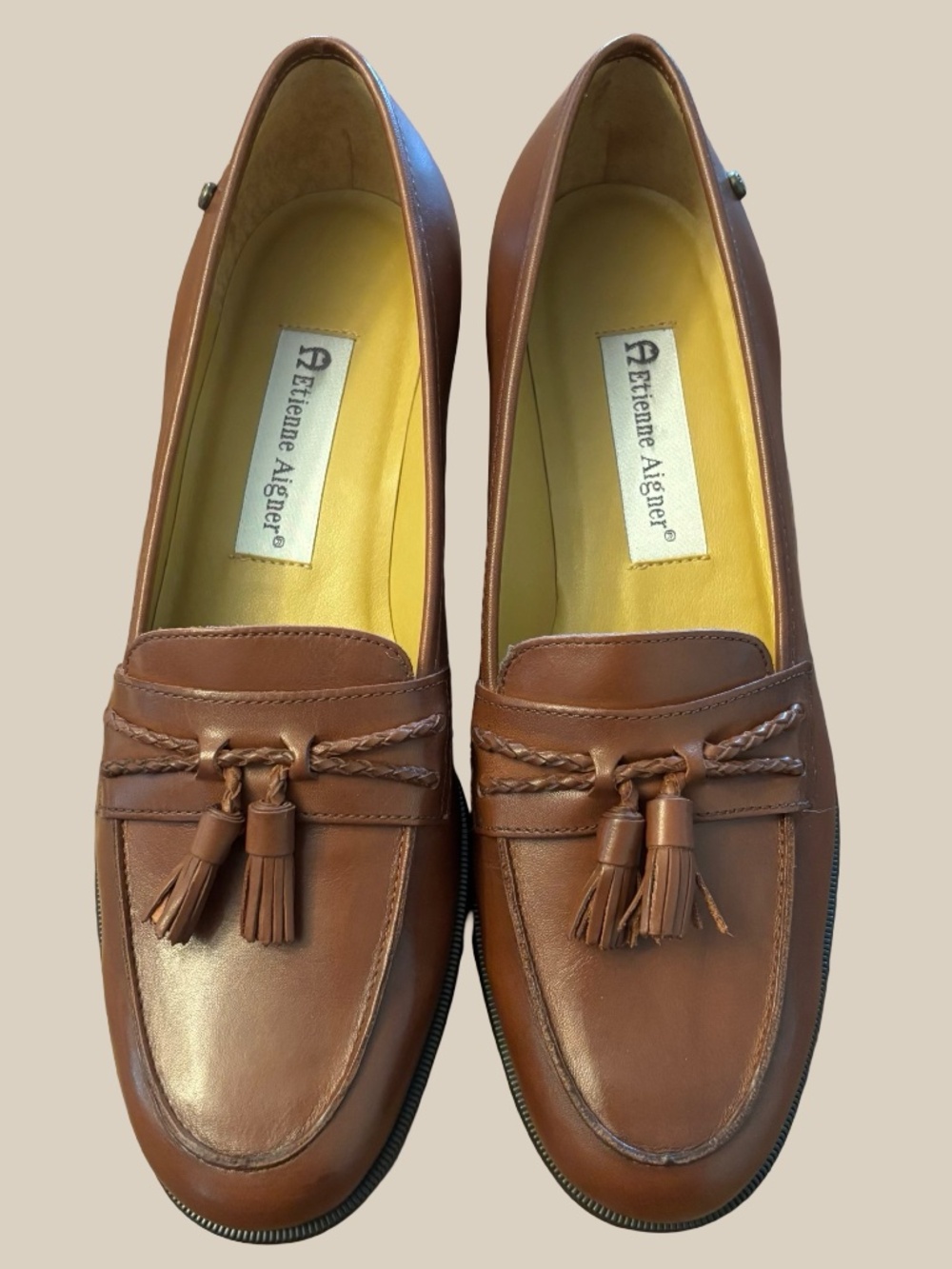 Etienne Aigner Hamilton Chestnut Brown Leather Tassel Loafers Preppy 90s 7.5M